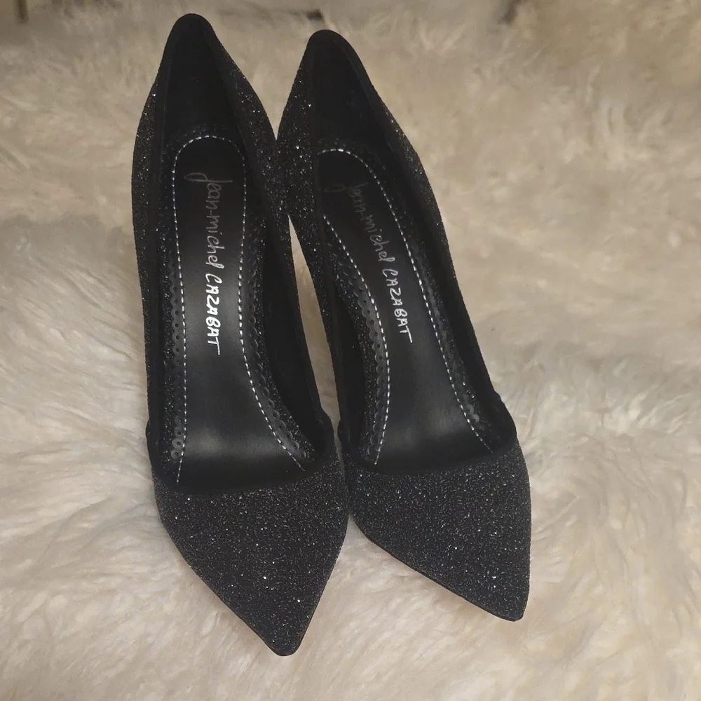 Jean-Michel Cazabat Black Glitter Pointed-Toe Stiletto Heels 4 Inches Heel 38.5